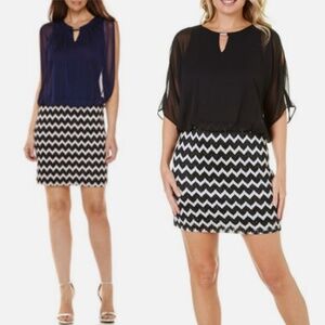 Perceptions Women’s Sz 12 Lurex Sparkle Chevron Blouson Mini Dress Black Party